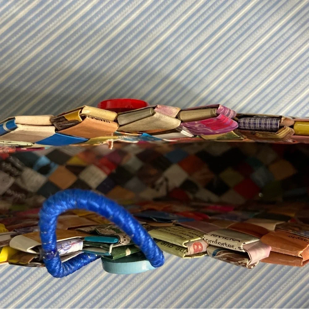 Two Recycled Colorful Woven Wrapper Bags- One Big & One Small Handbag - Picture 8 of 16